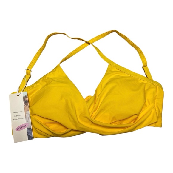 Women’s Yellow Wrap Criss Cross Back Tie Knot Bikini Top Size L Swimwear Beach - Picture 3 of 10